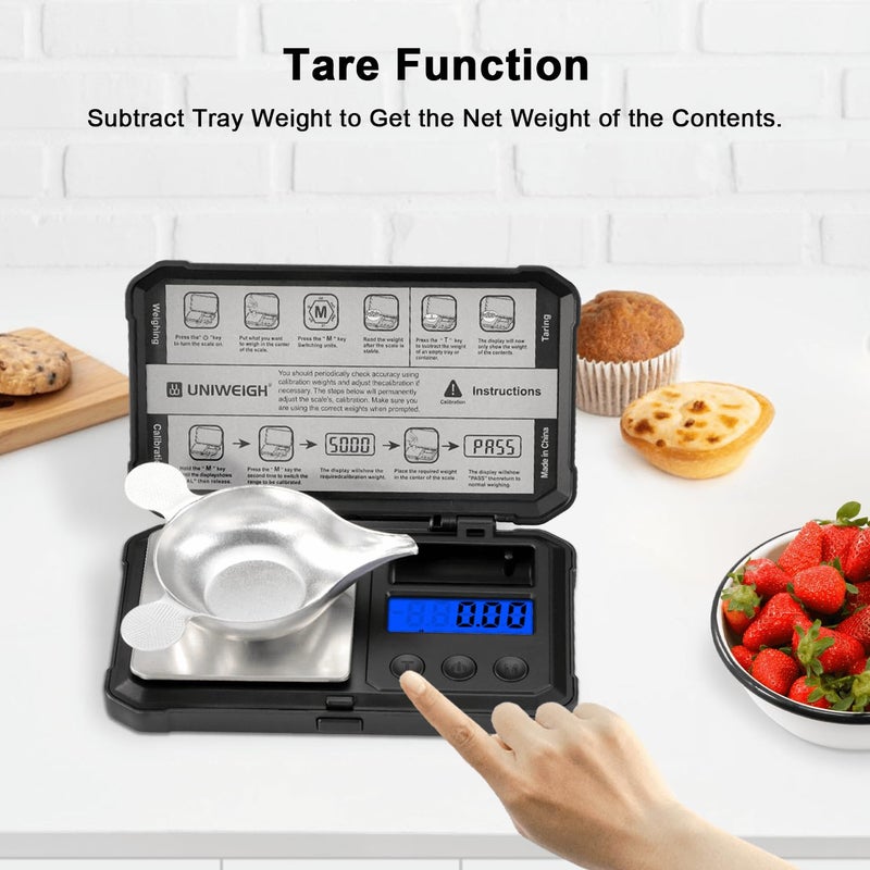 UNIWEIGH ميزان ملليجرام 50غ/0.001غ دقة عالية، ميزان رقمي مع شاشة LCD/تار، 6 وحدات ميزان مجوهرات، ميزان ميكرو غرام للبودرة، العملات، الذهب، ميزان إعادة التحميل، وزن معاير متضمن، بطاريات - Image 4
